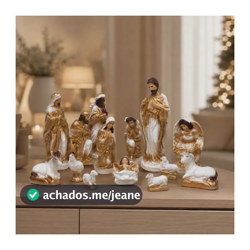 Presépio Enfeite De Natal Gesso Resinado 20cm Completo 14 peças Decoração Natalina