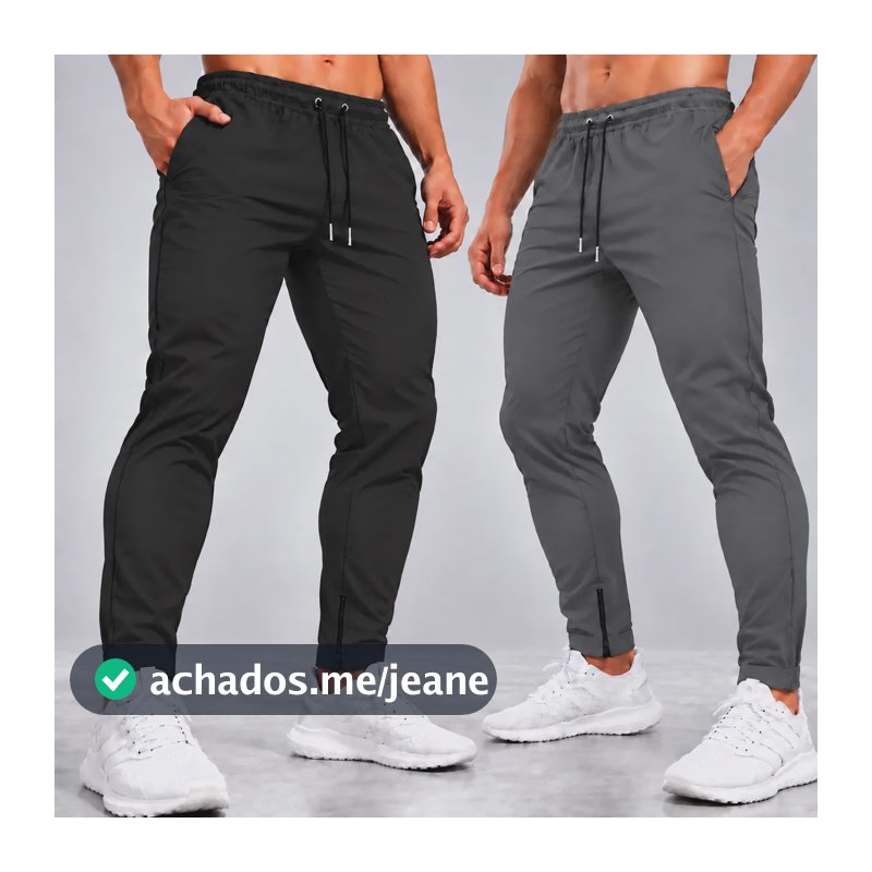 Kit 2 Calças Jogger Tactel Com Elastano Bolsos E Zipper Preta E Cinza M