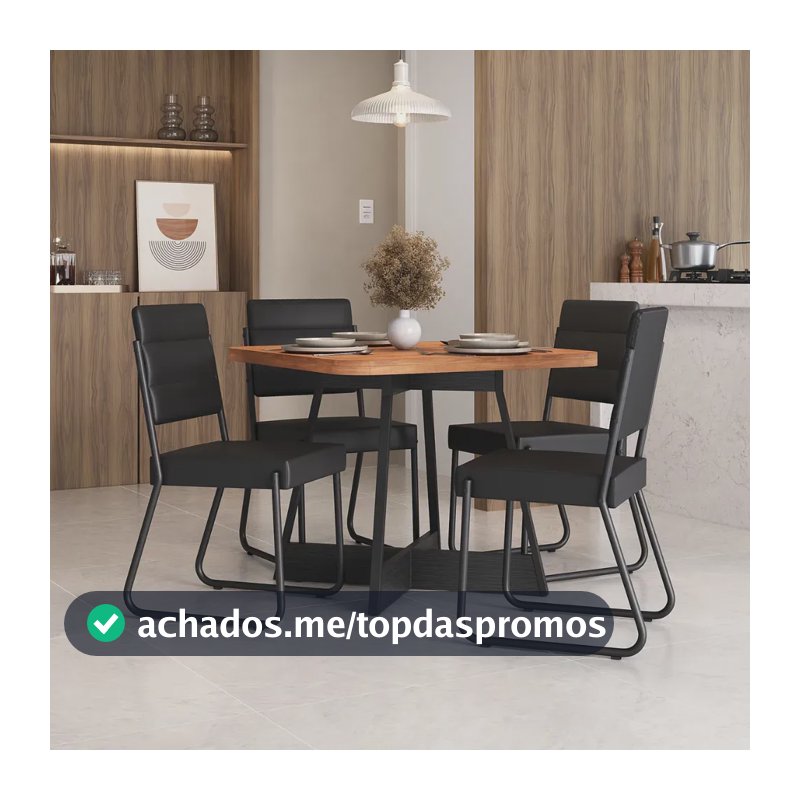 Sala De Jantar 4 Cadeiras Charlotte Carraro Nogal cor preto