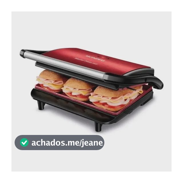 Grill e Sanduicheira Press Grill Red Ceramic PG-01-RC Vermelho e Preto 1000W Mondial