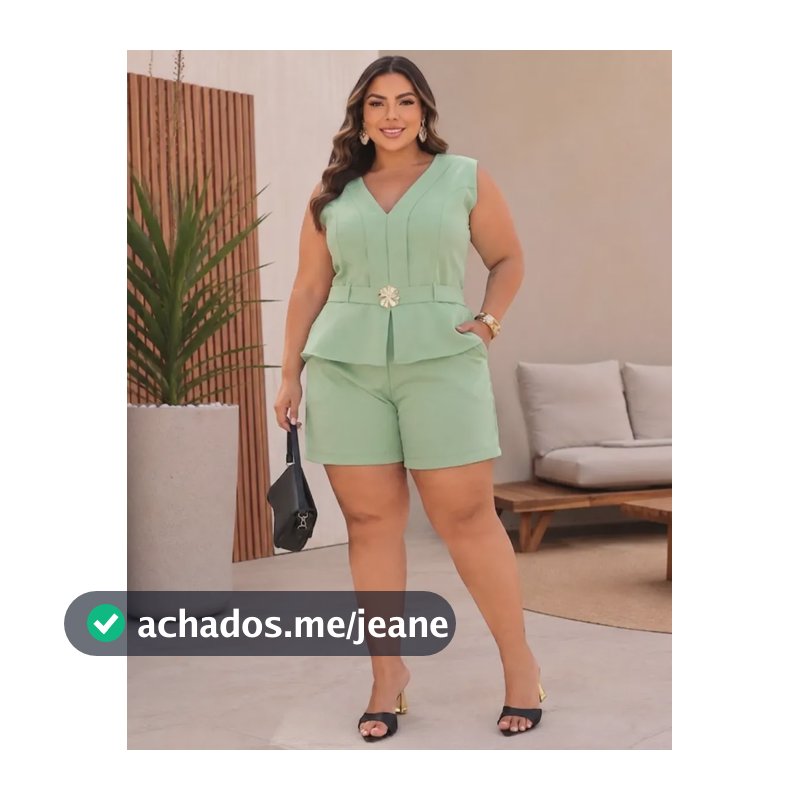 Conjunto Plus Size Premium Feminino Verde Pastel Liso G2