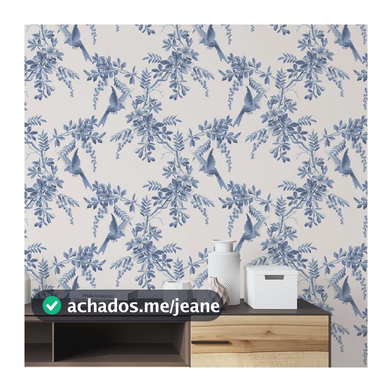 Papel De Parede Adesivo Lavável Floral Estampa Fina 5m Floral Francês Azul