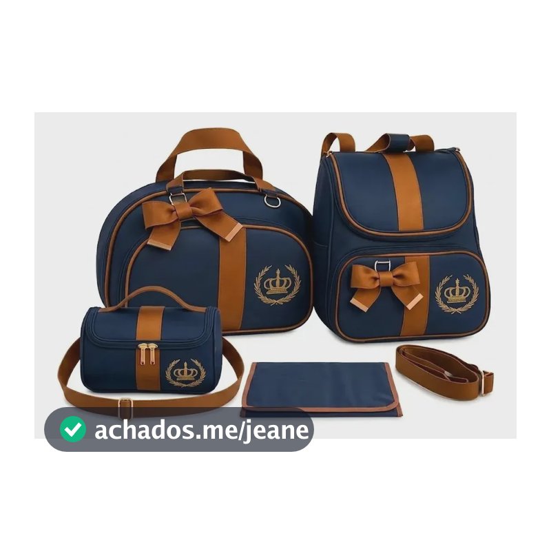 Kit Bolsa Maternidade Linho Black M/caramelo Azul M/caramelo