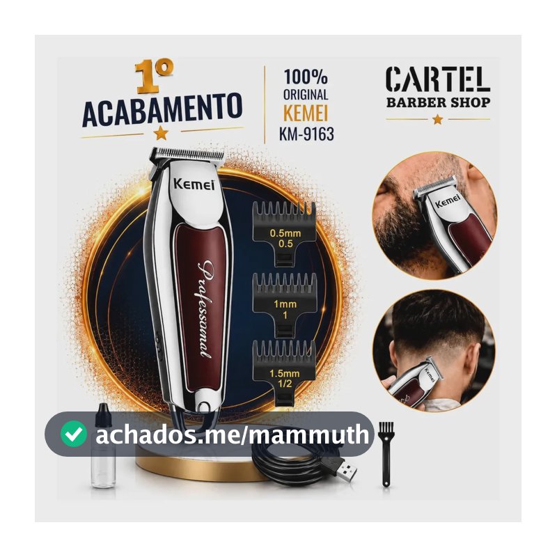 Máquina Profissional Cortar Cabelo E Barba Acabamento Sem Fio Prateado Com Marrom Bivolt 110/220 Cartel Barber Shop