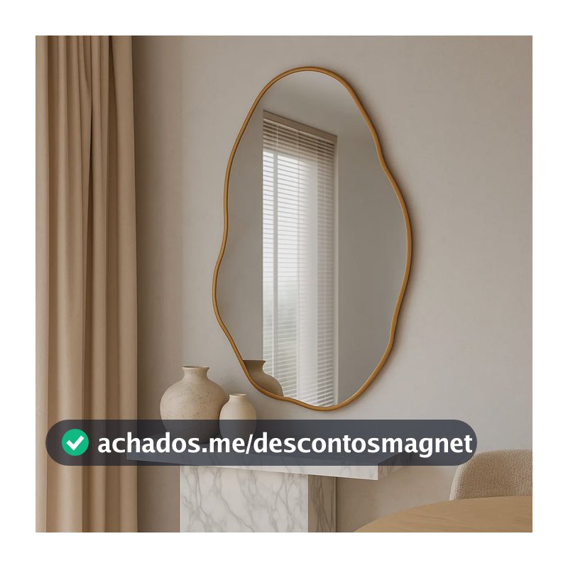 Espelho 60x40cm Organico Moldura Couro Parede Sala Quarto Caramelo