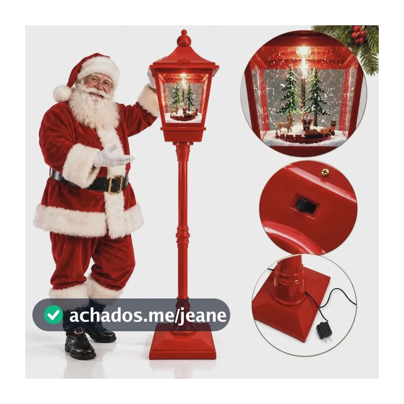 Poste De Natal 1,85m  Neve Luz Led Música Trenzinho Bivolt Vermelho 127/220v