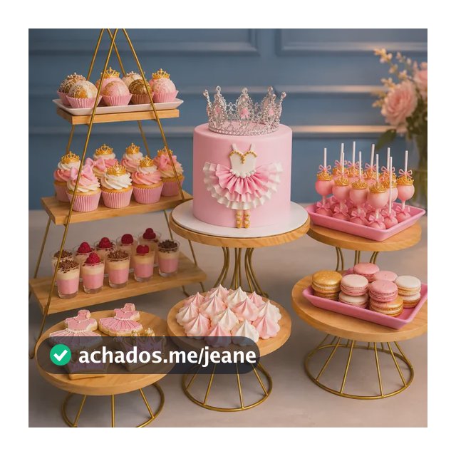 Kit Boleira + Prateleiras De Doce Decoração Festa 6pçs Dourado