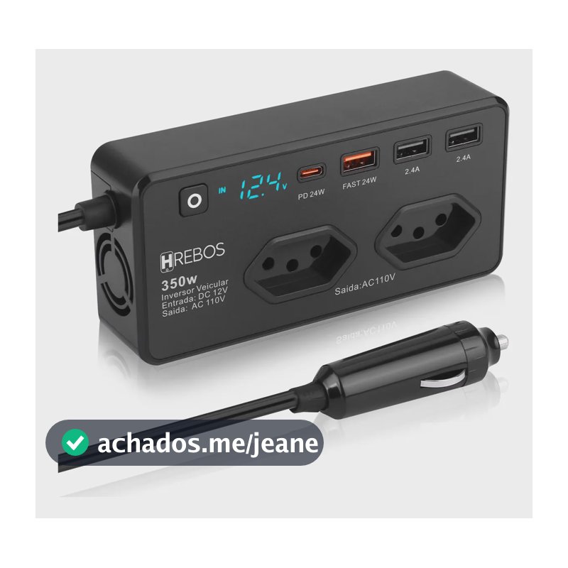 Inversor Veicular Hrebos IF-378 350W 12V para com USB e LED