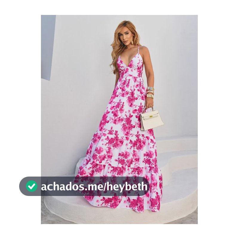 Vestido Longo Feminino Floral Estampado Alcinha Decote Verão Estampa Rosa Cor 36 - 42