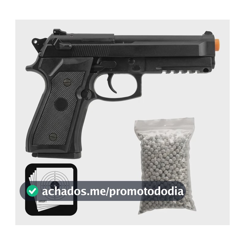 Pistola Airsoft 6mm Pt92 V21 Spring Mola Rossi Preto 6 Mm
