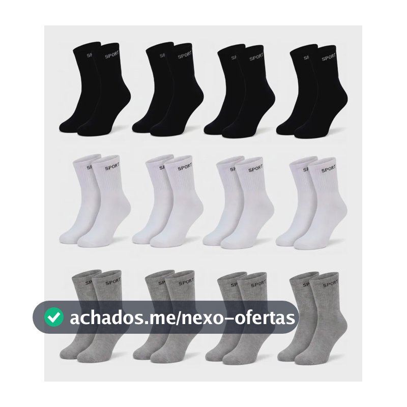 12 Pares De Meias Masculinas Cano Alto Grossa Algodão Oferta Sortida Liso Un