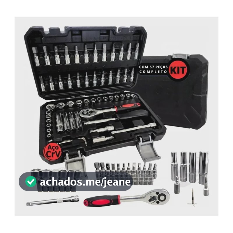 Conjunto De Soquete Sextavado Encaixe 1/4 De 57 Peças Preto 0v