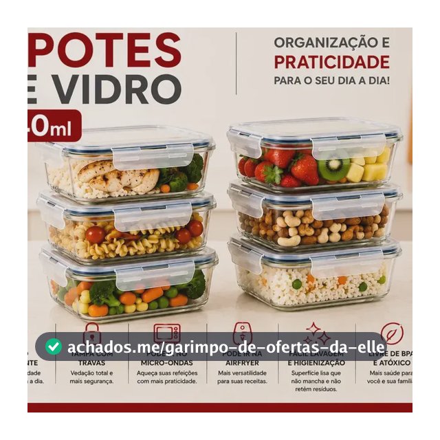 Kit 6 Potes 640ml Vidro Hermético 4 Travas Marmita Refratario Star House com 4 travas de super vedação