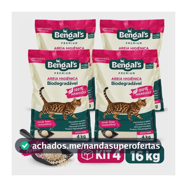 Kit 4 Areia Higiênica Biodegradável Gato Mandioca Fina 4kg