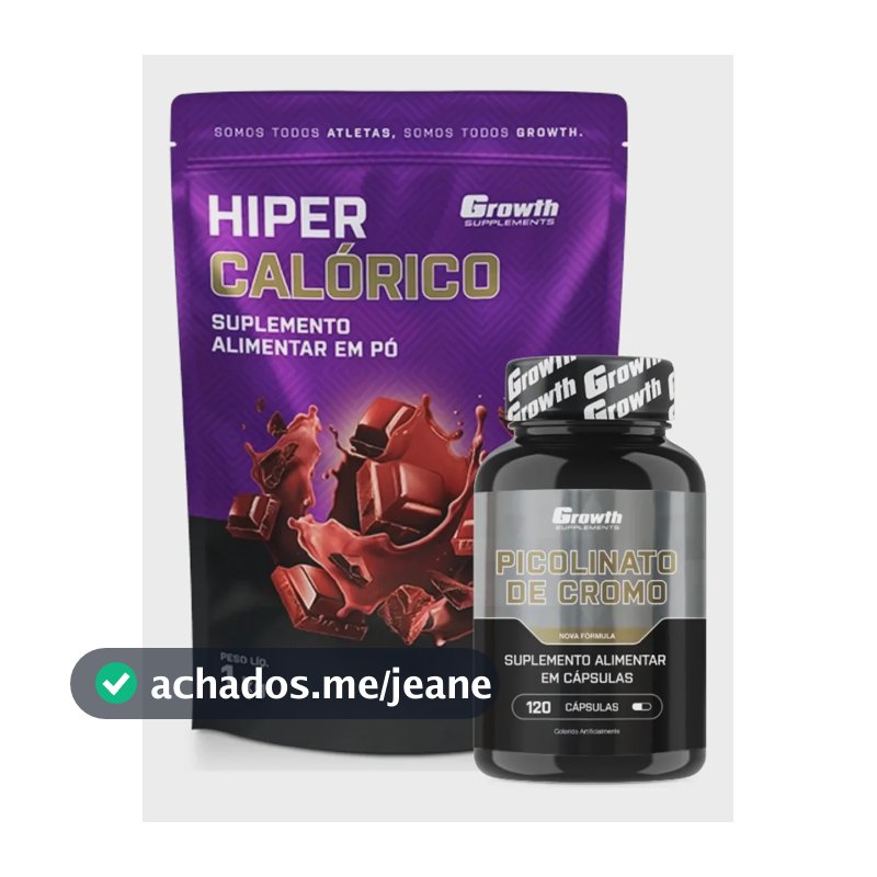Kit Massa Hipercalórico 1kg Chocolate + Cromo Picolinato 120 Cápsulas Growth