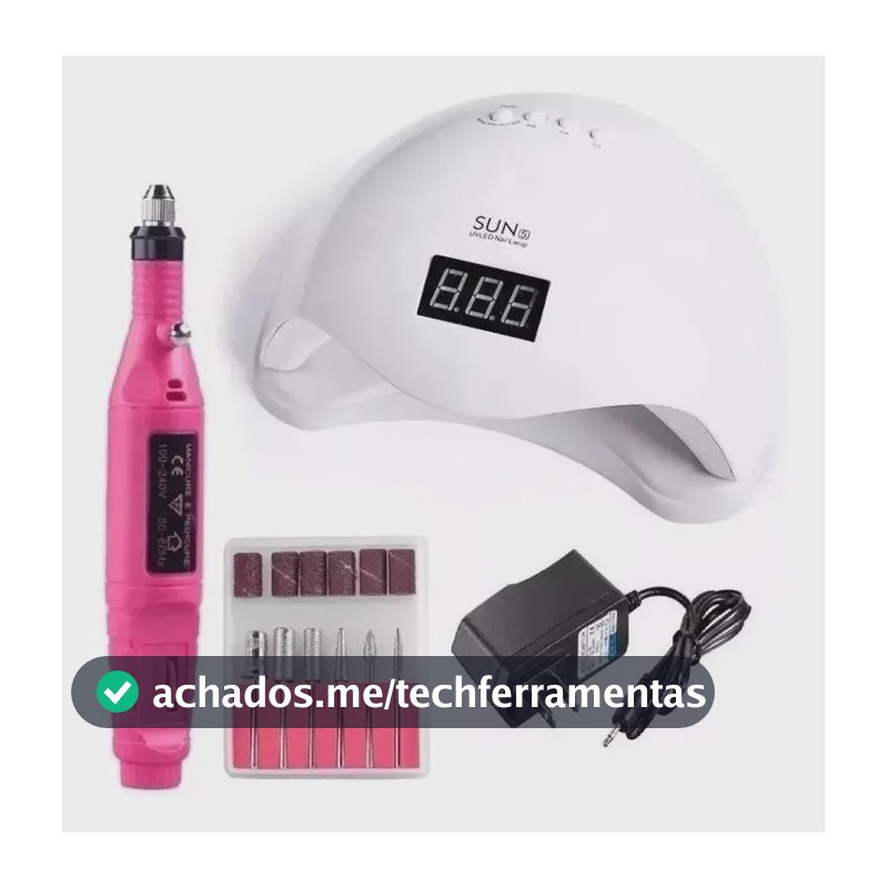 Sun 5 Led Uv Cabine Estufa + Lixadeira Elétrica 24 Hs Cor Branco Voltagem