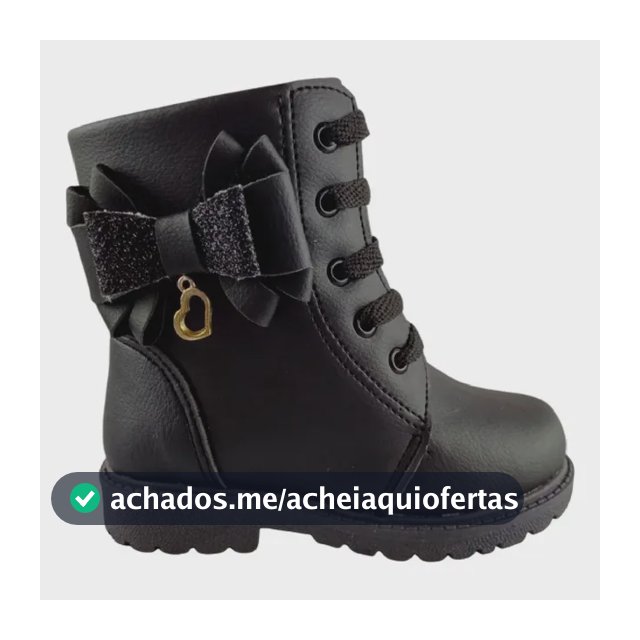 Bota Coturno Preta Infantil Menina Leve Macia