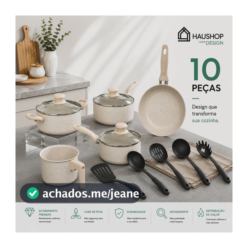 Jogo Panelas Cerâmico Haushop 10 Peças Antiaderente Creme