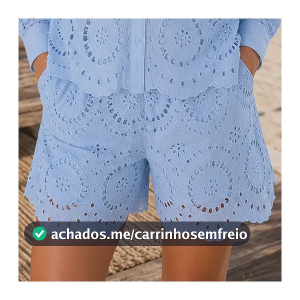 Conjunto Laise Bordado Camisa Manga Longa E Shorts Calor
