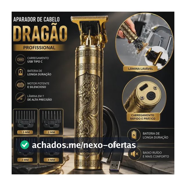 Máquina De Cortar Marca Rave Peak Cabelo Sem Fio Barbeador Eletrico Aparador De Pelos Acabamento Motor Profissional 4 Pentes Recarregavel Usb Tipo C Dourada