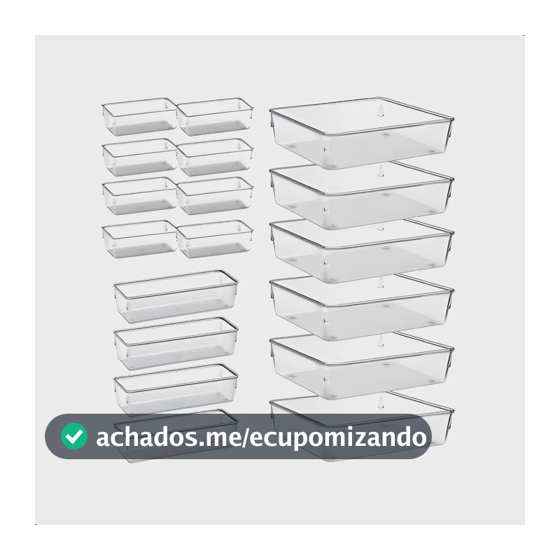 Kit 18 Organizador Multiuso Modular Gavetas Acrilico Cristal Cristal