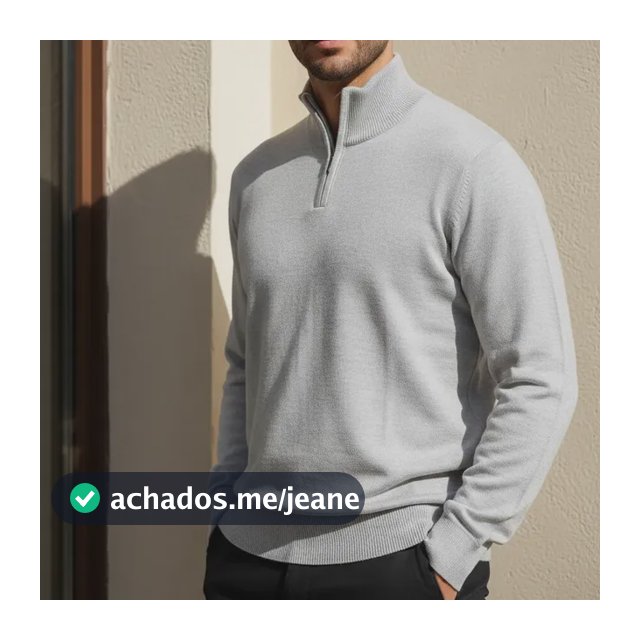 Suéter Masculino Anistia Malha Tricot Gola Alta Meio Zíper