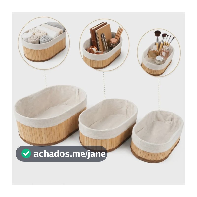 Kit Com 3 Organizadores De Bambu Ovais Yikasa