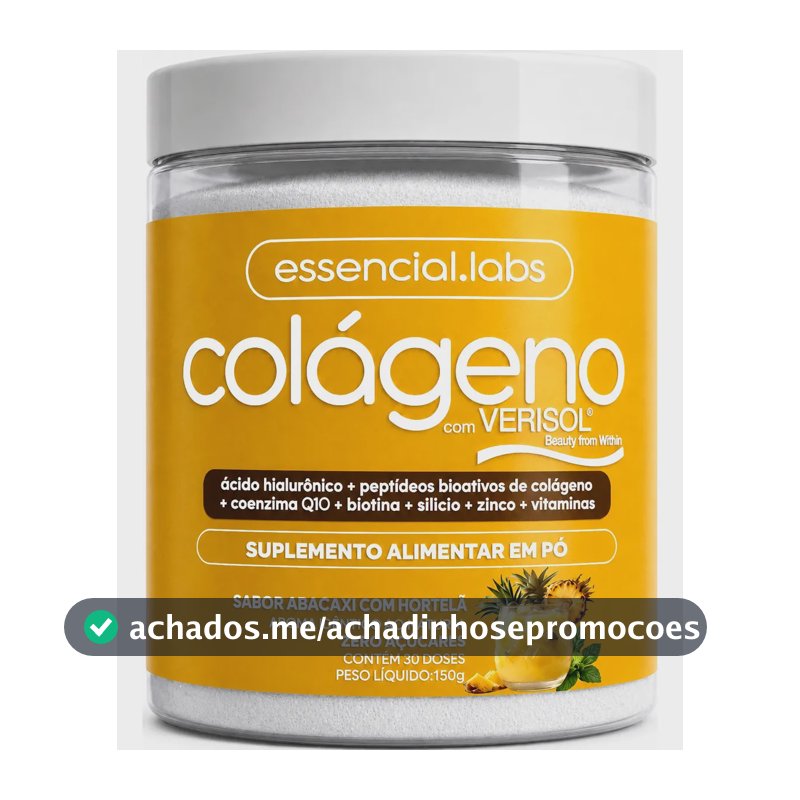 COLÁGENO VERISOL® - Fórmula Exclusiva com Ácido Hialurônico + Coenzima Q10 + Biotina + Silício + Zinco + Peptídeos Bioativos + Vitaminas - Sabor Abacaxi com Hortelã - 30 doses