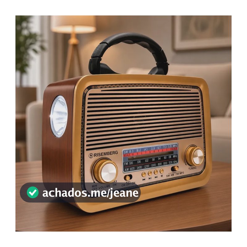 Rádio Retrô Vintage Am Fm Sw Antigo Portatil Analogico Usb Bluetooth Recarregável Bivolt 127v 220v Pilha Tomada Usb Mp3 Aux Antena Led Alça Cartão de Memória Risemberg