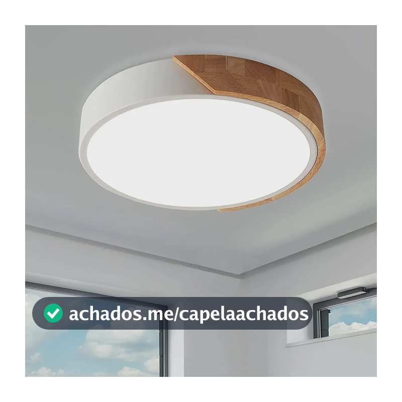 Luminária de Teto Madeira Sobrepor Redondo 24W, Luminária para Quarto 3 Cores de Luz, Plafon Led Design Ultrafino 5cm, Luminária Moderna para Sala Quarto Corredor Escritório, Tieesa
