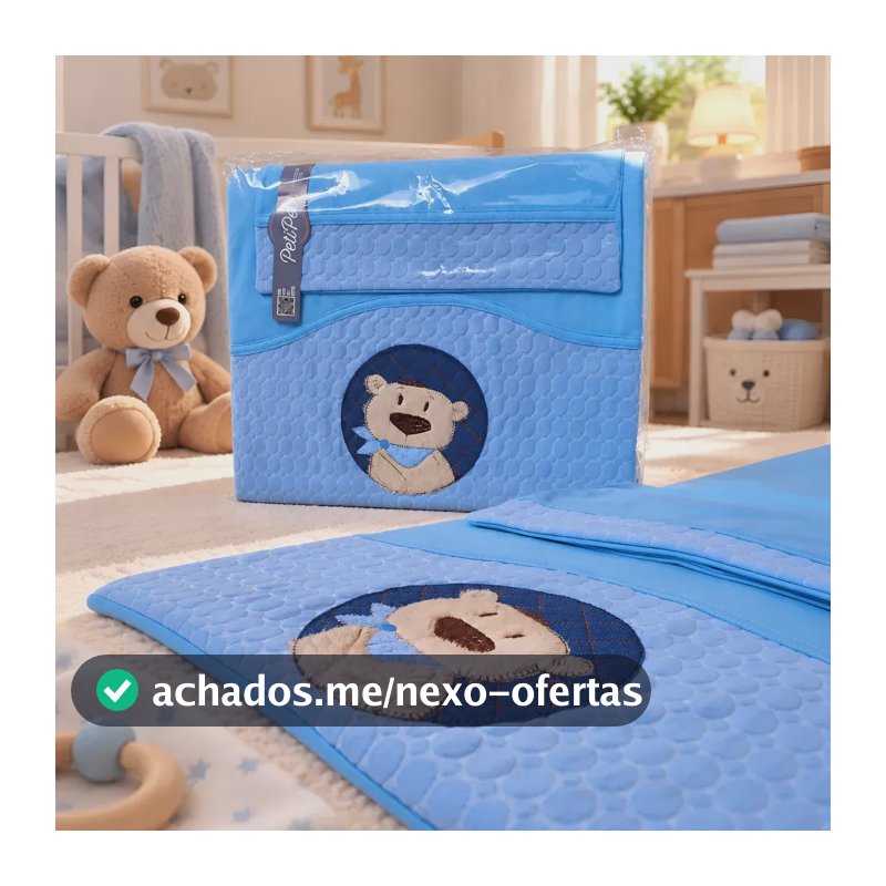 Colchonete Para Carrinho De Bebê + Fronha Macio Confortável Urso Azul