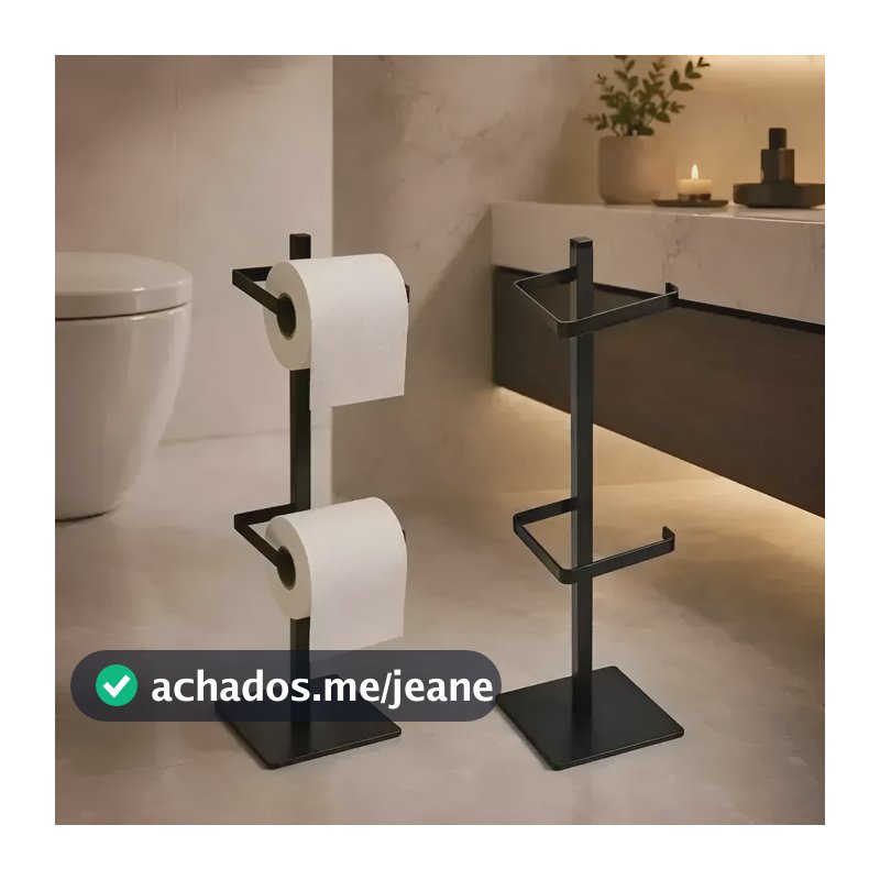 Porta Papel Higiênico Duplo De Chão Banheiro Para 2 Rolos Preto