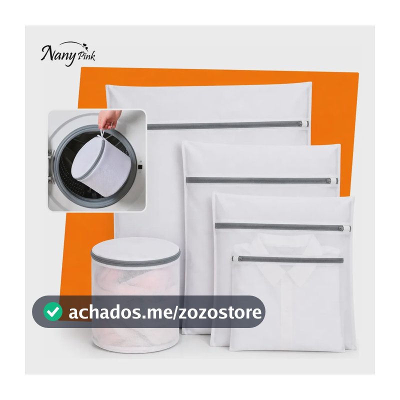 Kit 5 Sacos Para Máquina De Lavar Roupa Rede Protetora Para Lavar Roupas Delicadas Lingerie Meias Tênis E Roupas Íntimas Saco Protetor Lavanderia Com Zíper Resistente - NANY PINK
