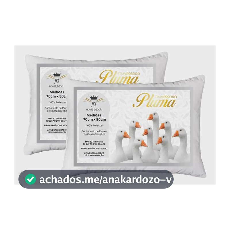 Kit 02 Travesseiros Antialérgico Pluma De Ganso Sintética 70 Branco