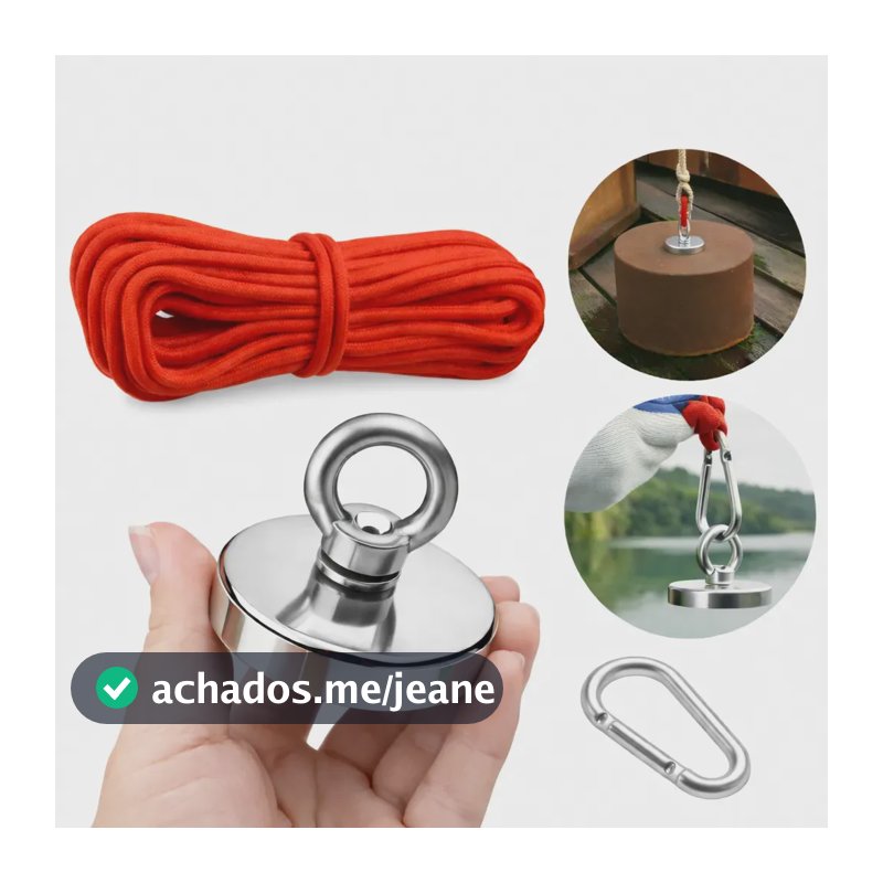 Imã Neodímio Pesca Magnetica 300kg Tração 20 Metros Corda