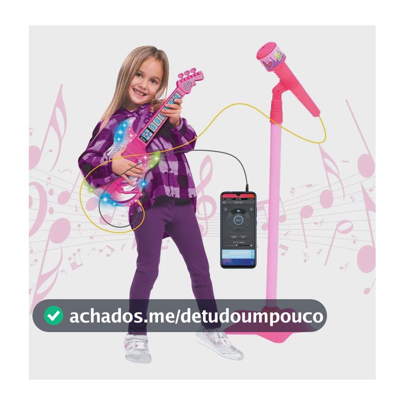 Guitarra E Microfone Infantil Instrumento Brinquedo Musical Cor Rosa Atentu