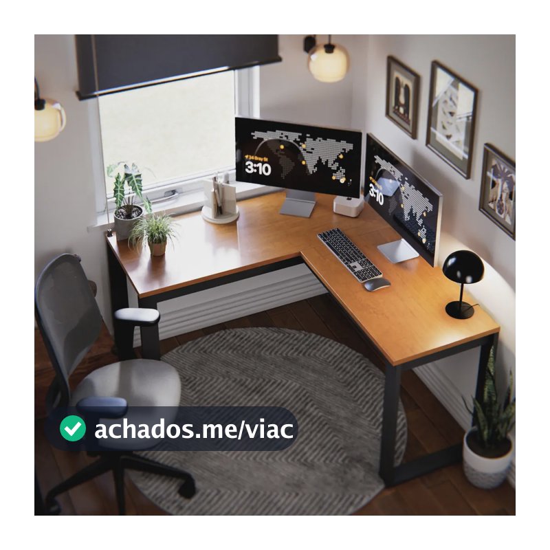 Escrivaninha Industrial Em L Berlim Mesa Escritório Home Office Para Estudo De Canto Em MDF Cor Canela Preto