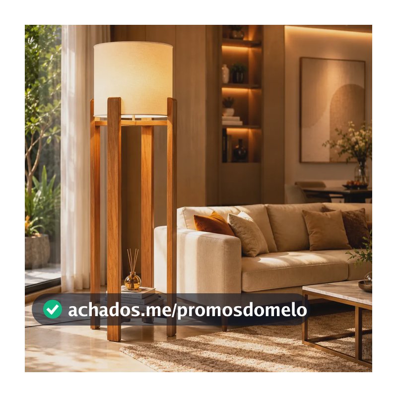 Luminária De Chão Decorativa Madeira Moderna Luxo Abajur Off White Mel