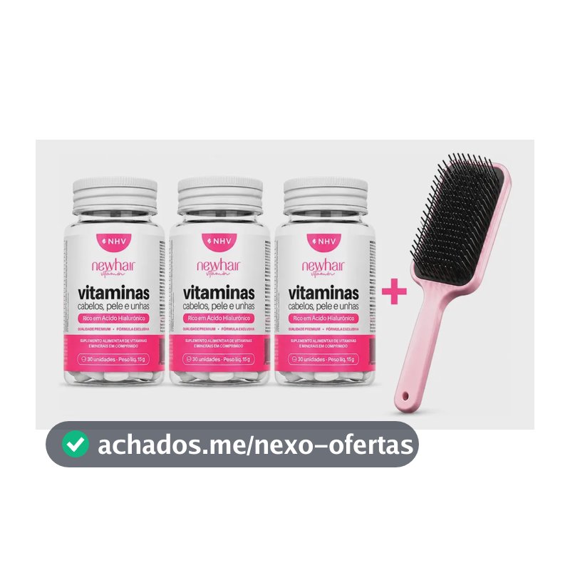 Vitamina Capilar Ácido Hialurônico New Hair 3 Potes + Escova