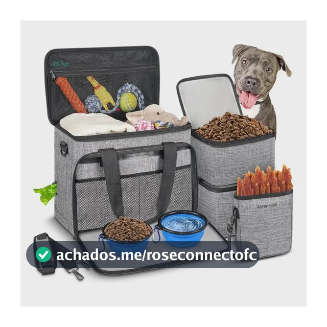Bolsa De Viagem Para Cachorros Grande Com 6 Peças Inclui 2 Tigelas Dobráveis, 2 Recipientes De Ração E 1 Bolsa De Petiscos, Mochila Organizadora Para Acessórios De Pets, Cor Cinza