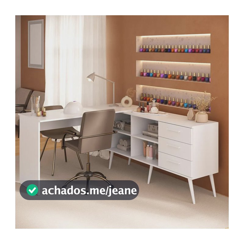 Mesa de Manicure Profissional em L com 3 Gavetas Jady Multimóveis MP6041 Branco