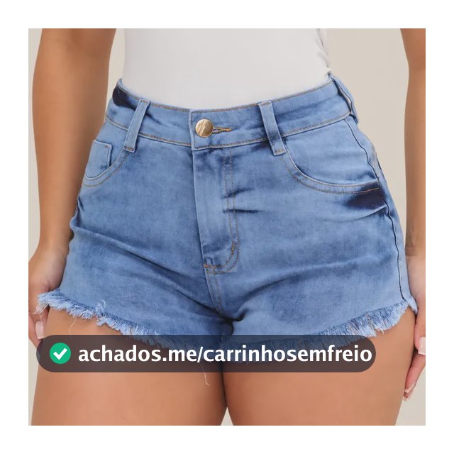 Short Jeans Feminino Cintura Alta Com Lycra Barra Desfiada