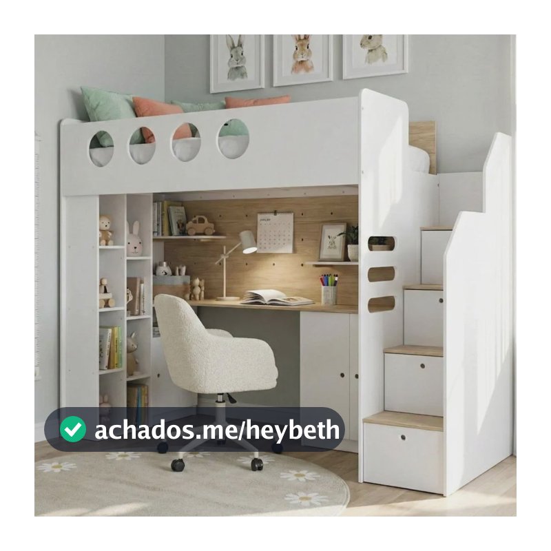 Cama Alta Office Com Armários Baixos Star Maker Casatema Branco/itapoã