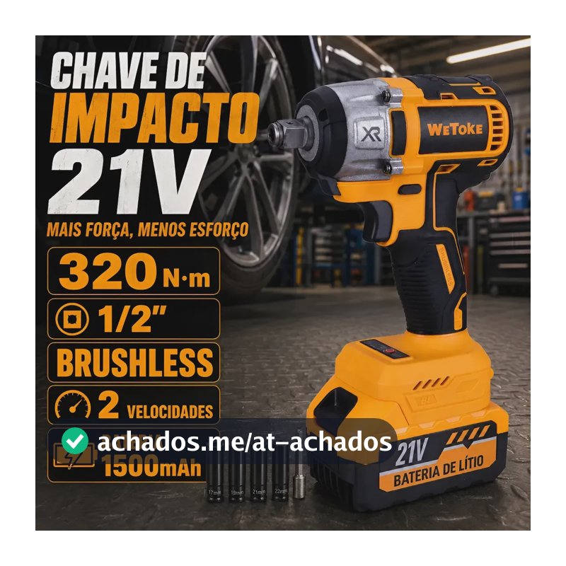Chave De Impacto A Bateria 21v Bivolt Brushless Profissional Amarelo 127/220v