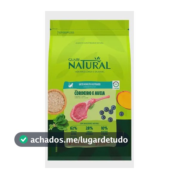 Ração Gatos Castrados Guabi Natural Cordeiro E Aveia 7,5kg