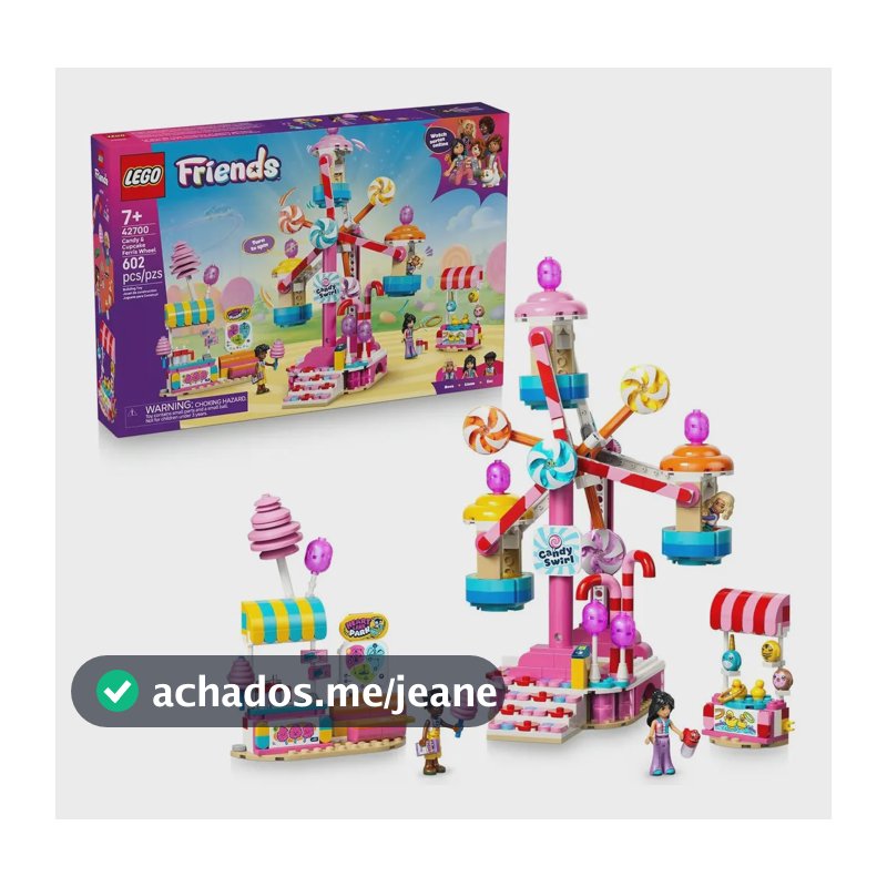 LEGO Friends Roda-gigante de Doces e Cupcake 42700; Brinquedo de construção inclui 3 mini bonecos e um parque repleto de acessórios temático; presente para Dia das crianças; 7+