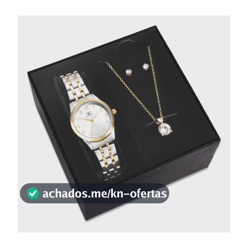 Kit Relógio Colar e Brincos Ponto De Luz Dourado e Prateado Feminino Luxo Saint Germain 28mm
