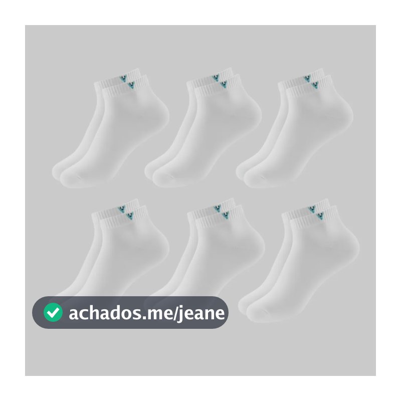 Kit 6 Pares Meia Vertical Unissex Cano Curto Algodão Branco Lisa G-39/43