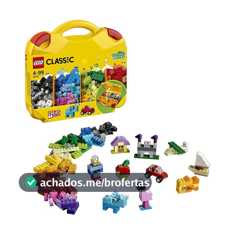 LEGO Classic Maleta da Criatividade 10713; Brinquedo criativo para montar e imaginar; Maleta com peças coloridas para criar bichinhos, supercarros, casas e muito mais; Presente para crianças