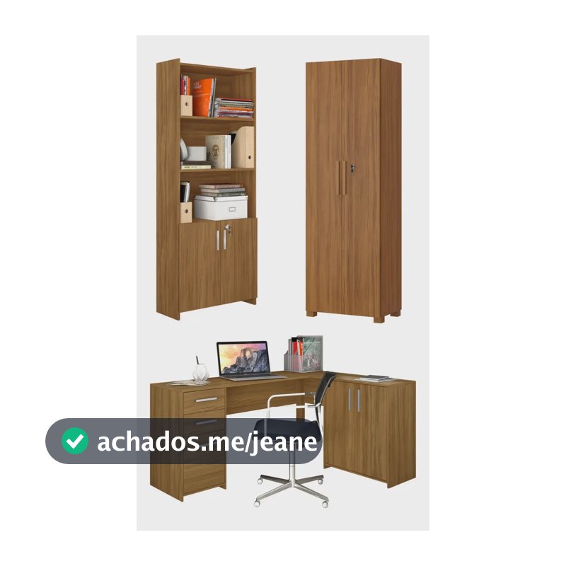 Conjunto Para Escritório Com 1 Mesa E 2 Armários Branco Cor Freijó